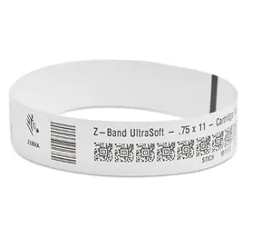 Zebra Adult Wristband White 19.05 x 279.4mm / PP / DT / Z-Band UltraSoft / Adhesive closure / 175/roll / 6/box 