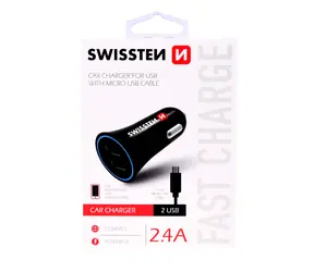 SWISSTEN CL Adaptér 2.4A  2x USB + microUSB kabel černá