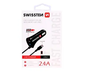 SWISSTEN CL Autonabíječka microUSB a USB 2.4A černá