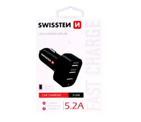 SWISSTEN CL adaptér 3x USB 5.2A černá