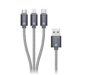 CONNECT IT Wirez 3in1 USB-C & Micro USB & Lightning 1.2m stříbrno-šedá