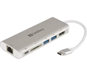 Sandberg USB-C HUB / HDMI+LAN+SD+USB / 61W / bílá