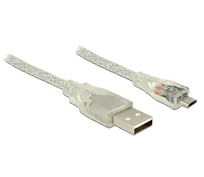 DeLock kabel USB 2.0 A samec <-> USB 2.0 micro B samec / 5 m / transparentní