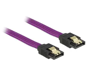 DeLock SATA kabel přímý-přímý / kovové svorky / 50 cm / fialový 