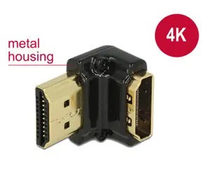 Delock Adaptér High Speed HDMI s Ethernetem – HDMI-A samice > HDMI-A samec / 4K / 90° pravoúhlý dolů / černý