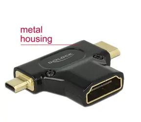 Delock Adaptér High Speed HDMI s Ethernetem – HDMI-A samice > HDMI Mini-C samec + Micro-D samec / černý