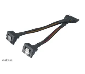 AKASA SATA napájecí rozdvojka 15pin SATA(M) na 2xSATA(F) 15 cm