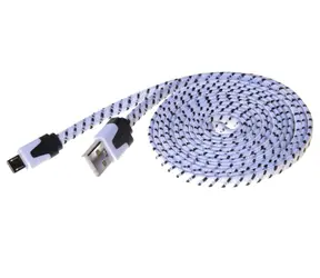 PremiumCord Kabel micro USB 2.0 (A-B) 2m / plochý textilní kabel / černo-bílý