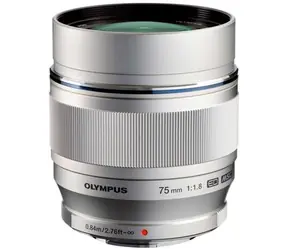 Olympus M. ZUIKO PREMIUM ET-M7518 stříbrná / 75mm / 1:1:8 (ekv. 150mm) pevný teleobjektiv / celokovový 