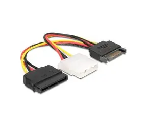 DeLock Power Adapter SATA 15-pin samec > Molex samice 4-pin + SATA 15-pin samice, 16.5cm