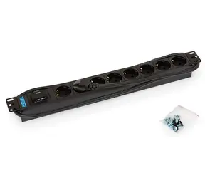 Rozvodný panel Triton 19" 1U, 8x zásuvka podle DIN, max 16A, 2m varistorová bleskojistka 
