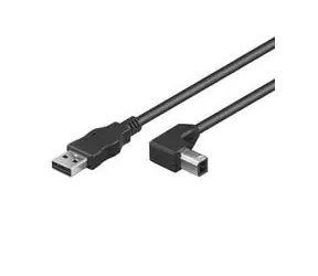 PremiumCord Kabel USB 2.0, A-B, 2m se zahnutým USB-B konektorem 90°