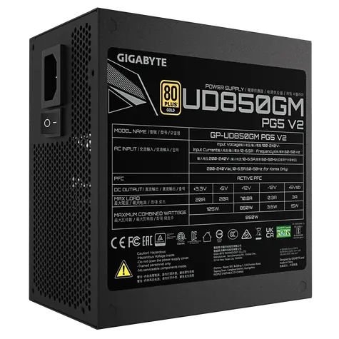 GIGABYTE UD850GM PG5 V2 černá / Zdroj / 850W / ATX 3.1 / 80PLUS Gold / modulární / 120mm ventilátor