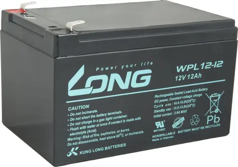 Long WPL12-12 / Olověný akumulátor / AGM / 12V / 12Ah / F2 / LongLife 9 let