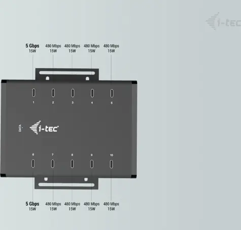 i-tec USB-C/USB-A Metal Charging + Data HUB / USB hub / 10× USB-C / 15 W/port / 180 W