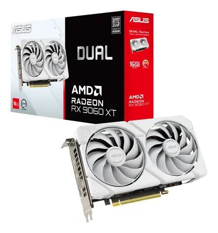 ASUS Dual Radeon RX 9060 XT bílá / Grafická karta / 3230 MHz / 16GB GDDR6 / 1x HDMI + 2x DP / 550W