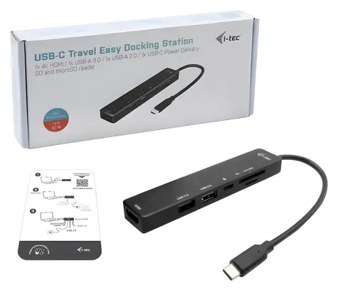 i-tec USB-C Travel Easy Dock 4K HDMI / Dokovací stanice / 4K 30Hz / Power Delivery 60W / USB 3.0 / SD+microSD