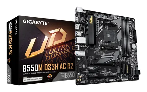 Gigabyte B550M DS3H AC R2 / Základní deska / AMD B550 / AM4 / 4x DDR4 / Wi-Fi 5 / 1x GLAN / mATX