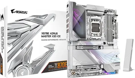 GIGABYTE X870E AORUS MASTER X3D ICE / Základní deska / AMD X870E / AM5 / DDR5 / Wi-Fi 7 / 5x M.2 / 10G LAN / ATX