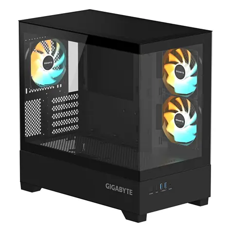 GIGABYTE C201 PANORAMIC černá / Midi tower / Micro ATX / 2x USB 3.0 / 3x 120mm ARGB / bez zdroje / průhledná bočnice