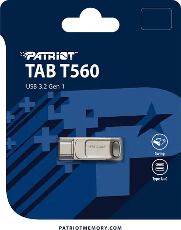 Patriot TAB T560 stříbrná / Flash disk / 32GB / USB 3.2 / USB-A + USB-C / 120 MB/s