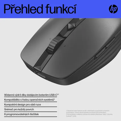 HP 715 černá / Bezdrátová myš / optická / 7 tlačítek / 3000 DPI / USB + Bluetooth 5.3