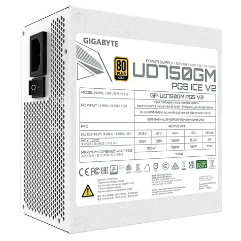 GIGABYTE UD750GM PG5 V2 ICE bílá / Zdroj / 750W / ATX 3.1 / 80PLUS Gold / modulární / 120mm ventilátor