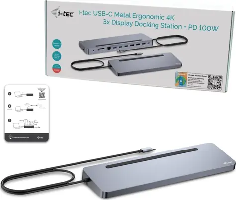 i-tec USB-C Metal Ergonomic 3x 4K Display / Dokovací stanice / 1x HDMI & 2x DP / PD 100W / 4x USB-A 3.2 / LAN / SD