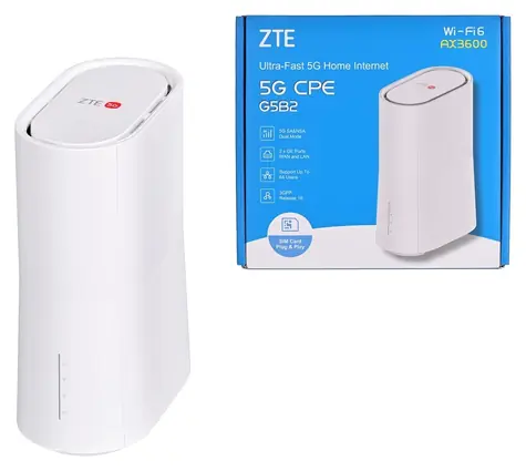 ZTE G5B2 / 5G router / Wi-Fi 6 / Dual-Band 2,4 + 5 GHz / 2×2 MIMO / 2x LAN / 1x RJ-11