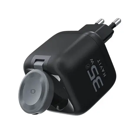 Havit UC250 černá / Cestovní nabíječka GaN / USB-C / 35 W / USB PD / výsuvný kabel