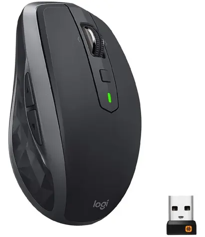 Logitech MX Anywhere 2S Graphite / Myš / bezdrátová / Laserový senzor / Bluetooth / Darkfield / Unifying přijímač