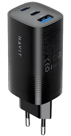 Havit UC20 černá / Cestovní nabíječka / GaN / 65 W / 2x USB-C / USB-A