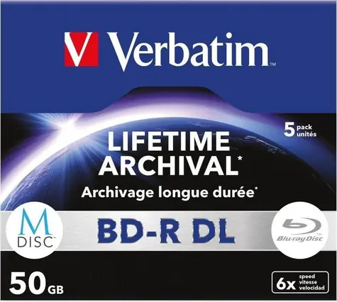 Verbatim MDisc BD-R DL / Blu-ray / 50 GB / 6x / 5 kusů / jewel case