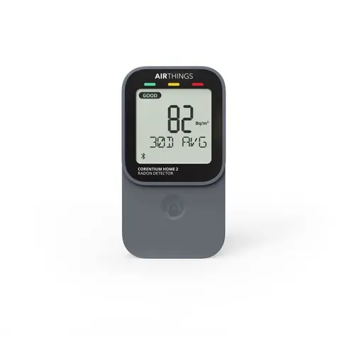 Airthings Corentium Home 2 / Detektor radonu / 0–9 999 Bq/m3 / teplota a vlhkost / LCD / 2× AA