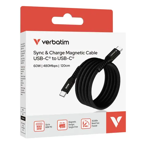 Verbatim 31859 Magnetický 60W USB-C kabel 1.2m černá / USB-C(M) / USB-C(M) / 60 W / PD & QC 3.0