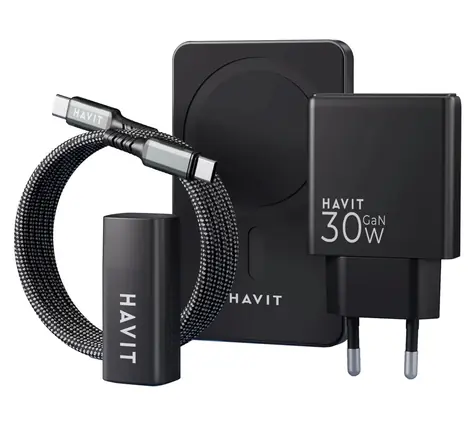 Havit Charging Kit černá / Nabíjecí sada / 5000 mAh / 2x USB-A / 1x USB 3.0 / 2x USB-C