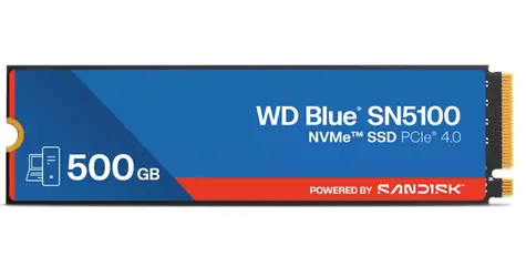 WD Blue SN5100 500 GB / M.2 SSD / PCIe Gen4 x4 / NVMe / R: 5000 MB/s / W: 4000 MB/s / 5y