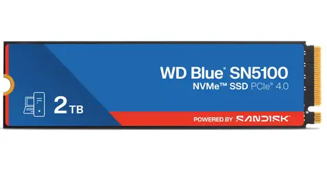 WD Blue SN5100 2TB / M.2 SSD / NVMe PCIe 4.0 x4 / TLC / čtení: 7100 MB/s / zápis: 6700 MB/s / 5y