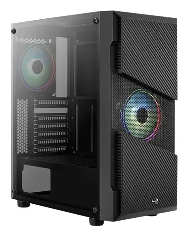 AeroCool Menace Saturn RGB černá / PC skříň / Midi Tower / ATX / 2x USB 3.0 / bez zdroje / průhledná bočnice