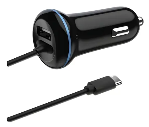 2GO 12W černá / Nabíječka do auta / 1x USB-A / 1x USB-C / 140 cm