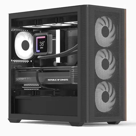 Aerocool D301A-G-BK-V2 černá, dřevo / PC skříň / Mini Tower / Micro ATX / 2x USB 3.0 / USB-C / bez zdroje