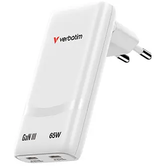 Verbatim GaN Fold 'n' Go bílá / Cestovní adaptér / GaN 65 W / 2x USB-C / PD 3.0