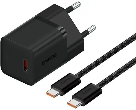 Baseus GaN5 30W černá / Rychlonabíječka / GaN / 1x USB-C / s kabelem USB-C 100W 1 m
