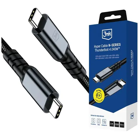 3mk Hyper kabel N-SERIES Thunderbolt 4 2m černá / Datový kabel / 40 Gb/s / 240 W / 8K 60Hz / PD 3.1