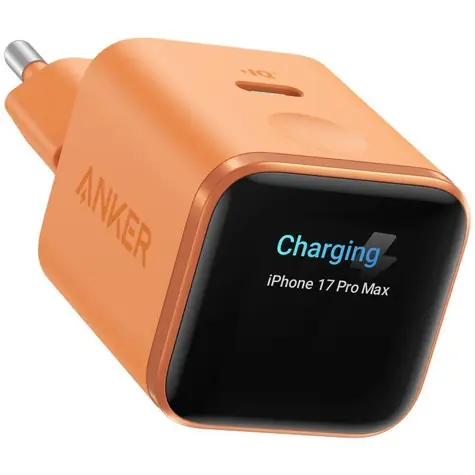 Anker Nano 45W Smart Display oranžová / Nabíječka do sítě / 1x USB-C / GaN / TÜV