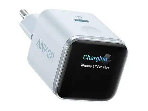 Anker Nano 45W Smart Display modrá / Nabíječka do sítě / 1x USB-C / GaN / TÜV