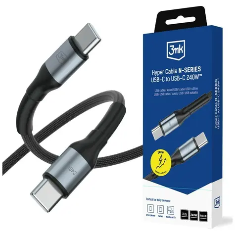 3mk Hyper kabel N-SERIES USB-C na USB-C 3m 48V/5A 240W černá / Datový kabel / PD 3.0 / QC 3.0