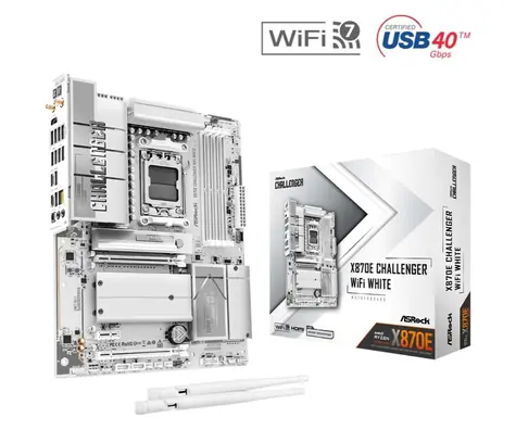 ASRock X870E Challenger WiFi bílá / Základní deska / AMD X870E / DDR5 / SATA III RAID / USB4 / 5G LAN / Wi-Fi 7 / sc.AM5