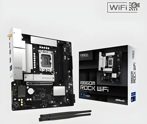 ASRock B860M ROCK WIFI / B860 / LGA 1851 / 2x DDR5 / PCIEx 16 / 2.5GLAN / Wi-Fi 6E / mATX