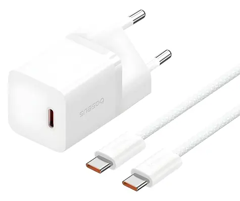 Baseus GaN5 30W bílá / Rychlonabíječka / GaN / 1x USB-C / kabel USB-C 100W 1m